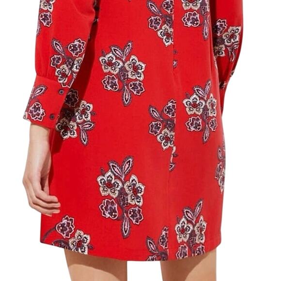 LOFT Bloom Cuffed Shirtdress Size 18 plus Crimson Fire red Color floral dress - Picture 4 of 6